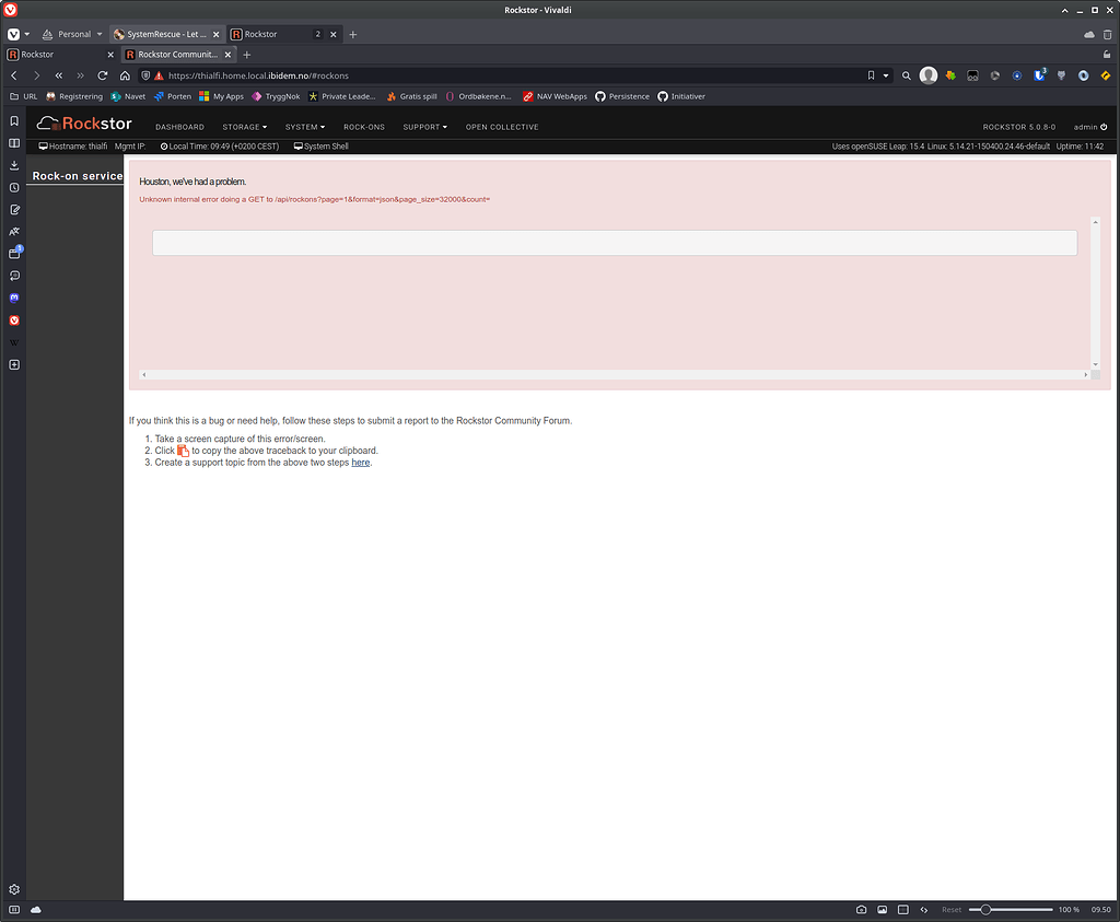 Unknown internal error or Gateway timeout - Support - Rockstor ...