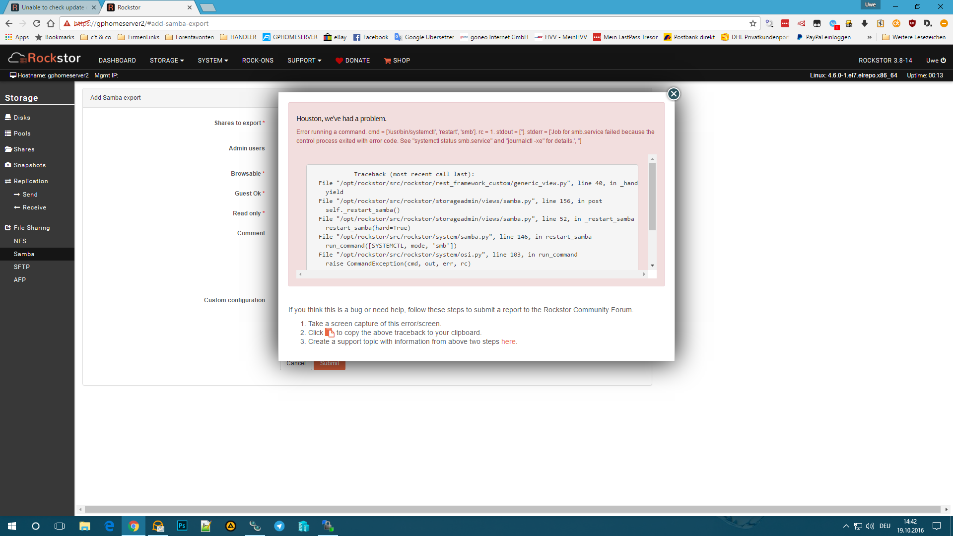 SOLVED] Error running command. cmd at samba screen - - Rockstor Forum